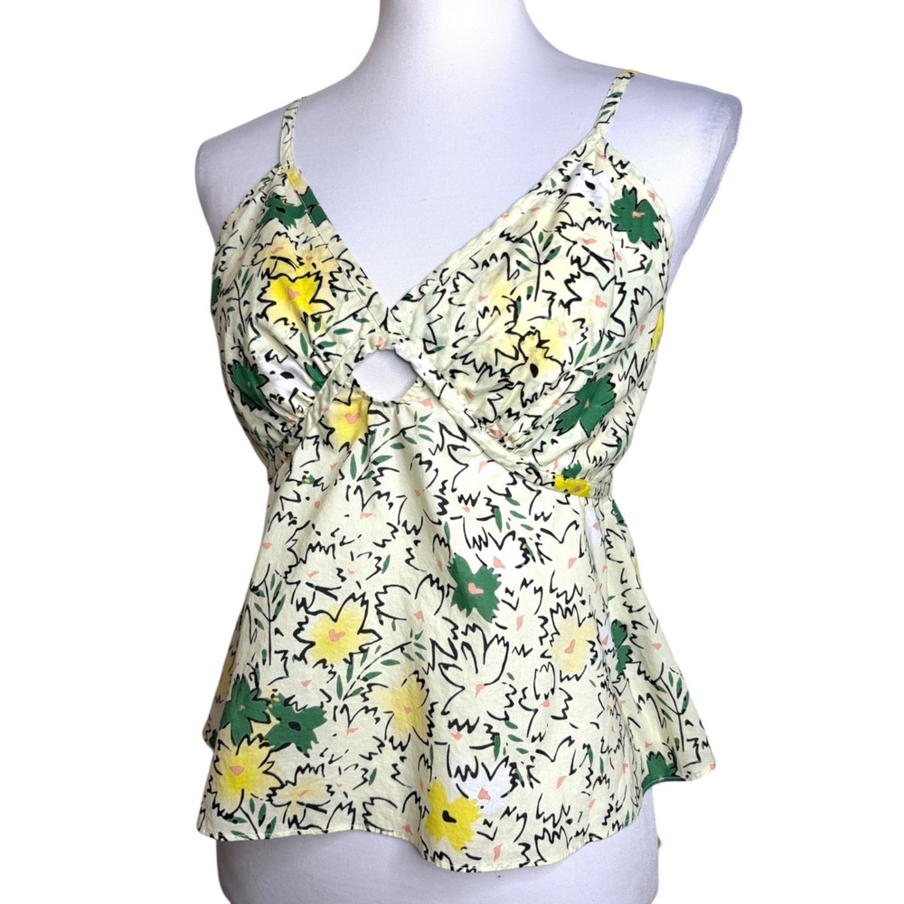 Anthropologie Hope For Flowers Floral Cami Top S Yellow Green Boho Cotton Tank - Picture 4 of 10